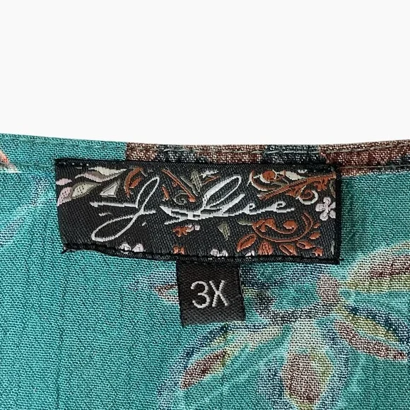 J. Glee Turquoise Floral Dress 3X Flower Dolman Sleeve V-Neck Button Up Crepe - Picture 4 of 10